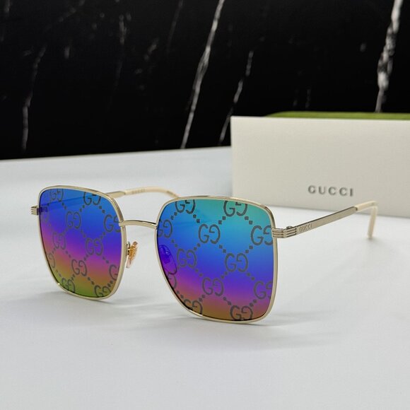 NEW GUCCI GG0802S 004 GOLD SQUARE WOMEN SUNGLASSES